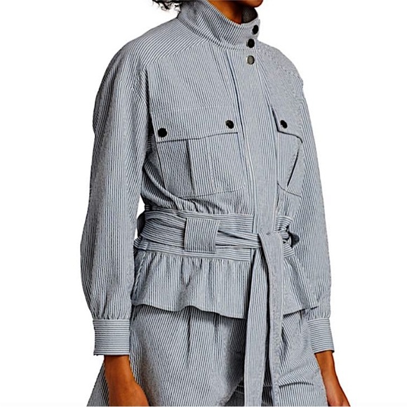 VERONICA BEARD York Striped Belted Seersucker Jacket - Picture 3 of 12